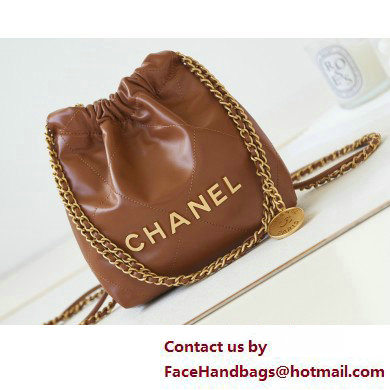 Chanel Shiny Calfskin & Gold-Tone Metal CHANEL 22 Mini Handbag AS3980 Brown